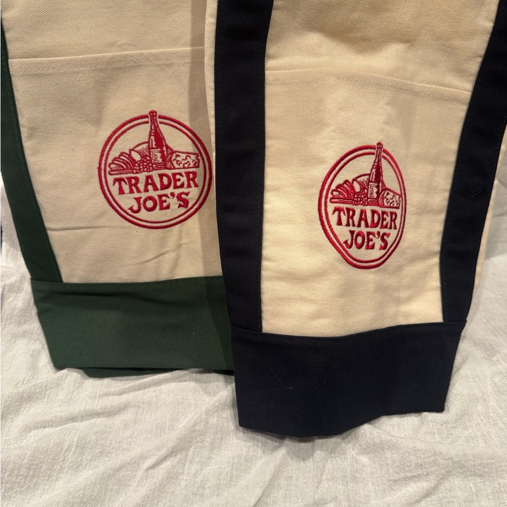 Trader Joe’s Large Canvas Tote set of 2 Blue & Green